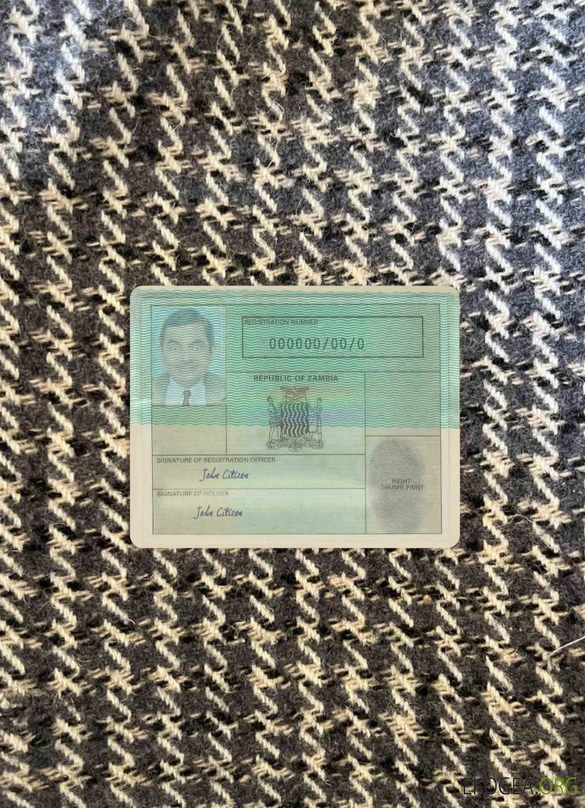 Photolook de la carte d'enregistrement nationale de Zambie AVANT